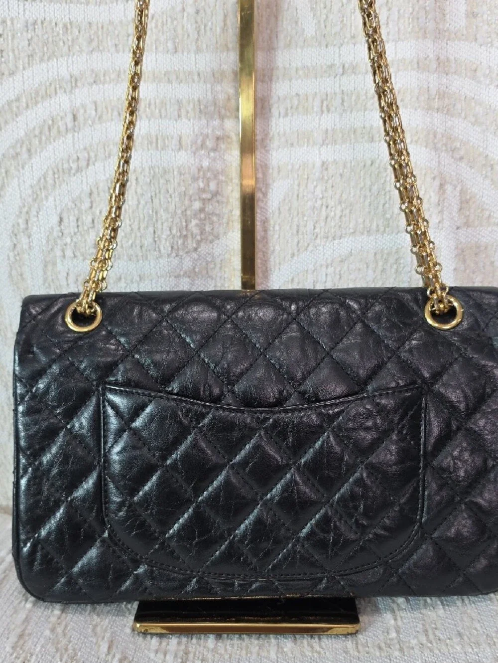 Chanel 2.55 Reissue Double Flap Black Crinkle Leather Shoulder Bag